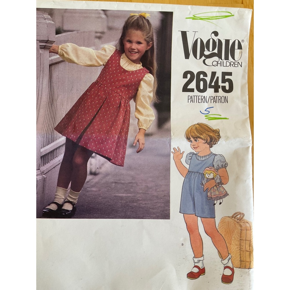 Vogue 2645 Vintage Girls Jumper Jumpsuit Blouse Sewing Pattern Size 5 1991 - Picture 2 of 5